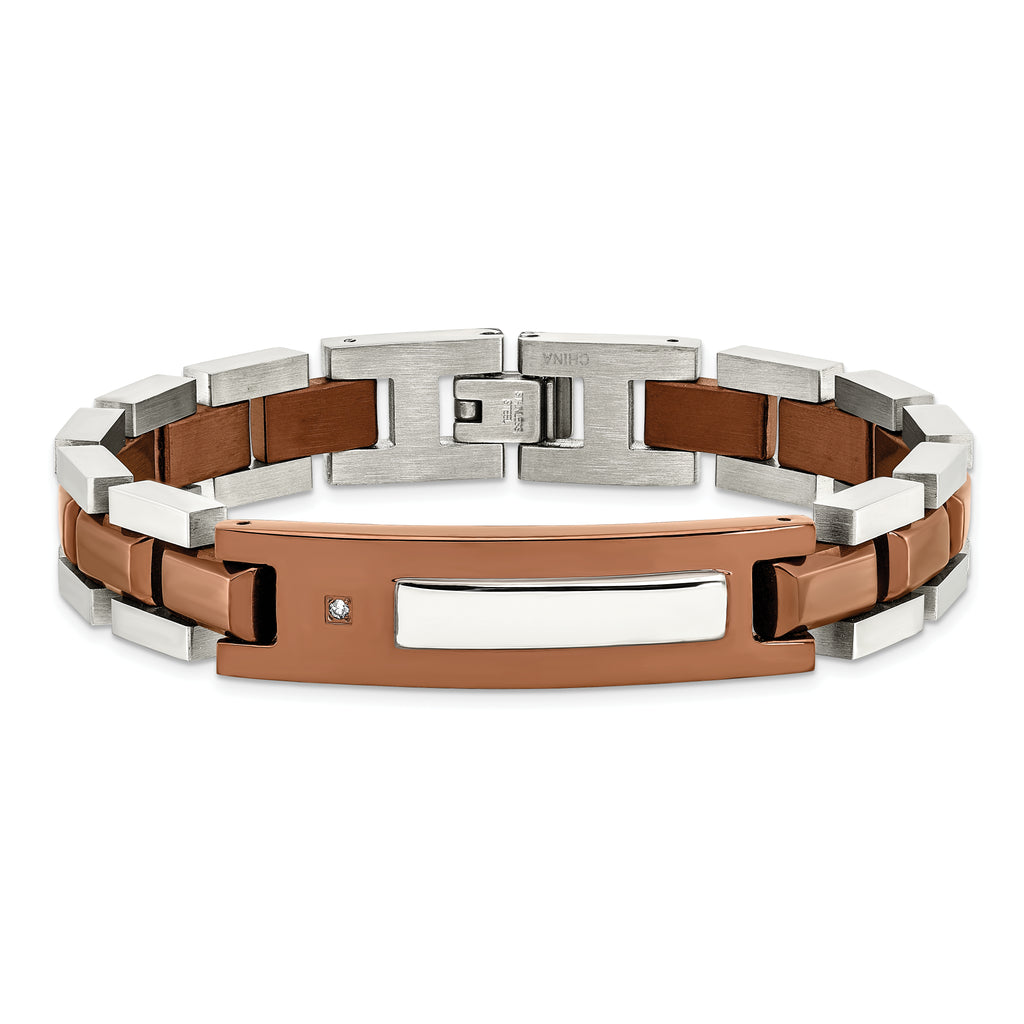 Chisel Stainless Steel Polished Brown IP-plated with .01 carat Diamond 8.5 inch Bracelet