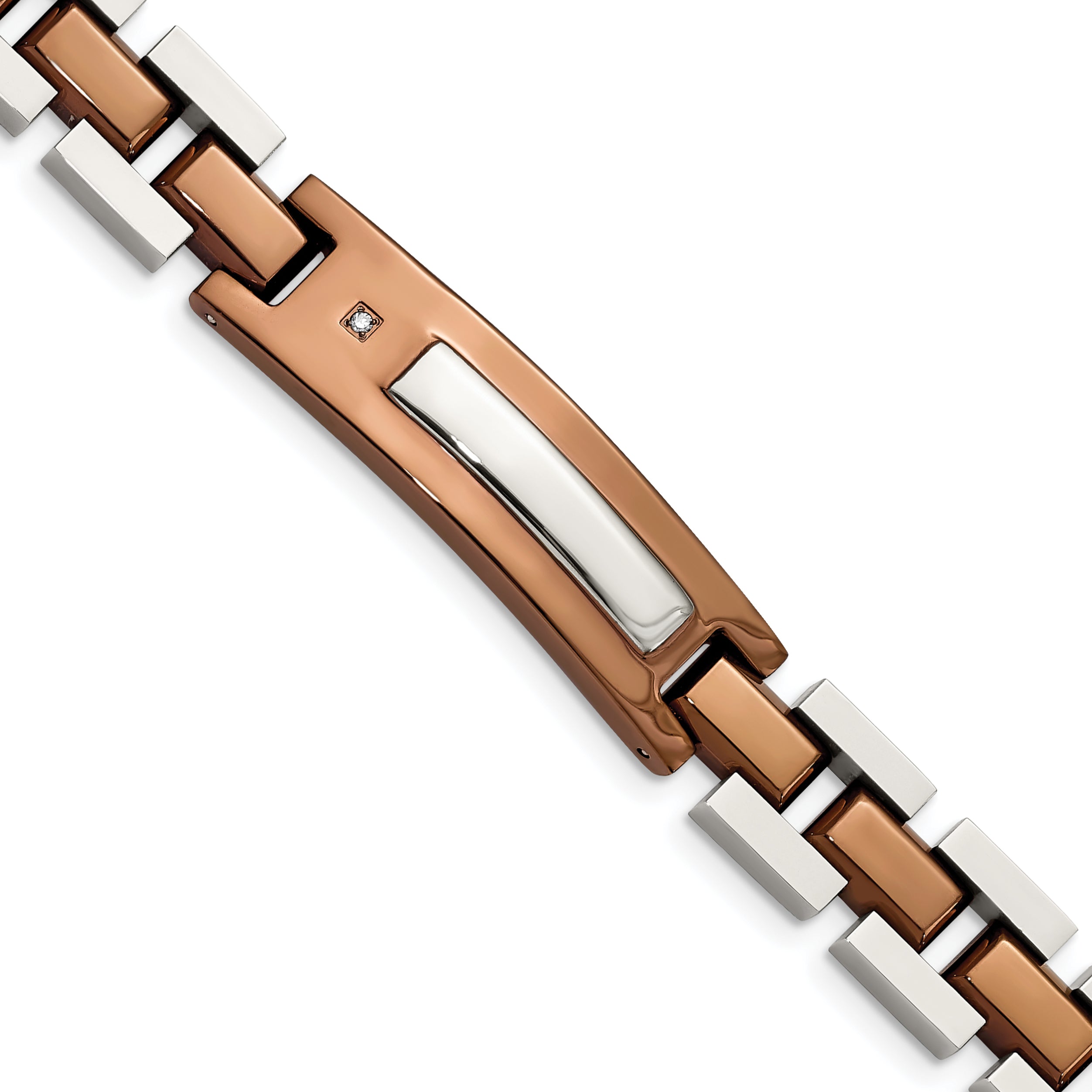 Chisel Stainless Steel Polished Brown IP-plated with .01 carat Diamond 8.5 inch Bracelet Main image