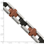 Chisel Stainless Steel Brushed and Polished Black and Brown IP-plated 8.75 inch Cross Link Bracelet