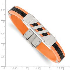 Chisel Stainless Steel Polished Black and Orange Rubber with Greek Key Design 8 inch Bracelet