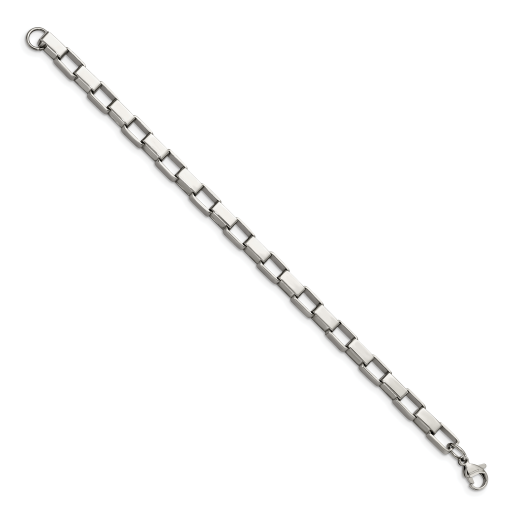 Polished Square Link Bracelet in Stainless Steel