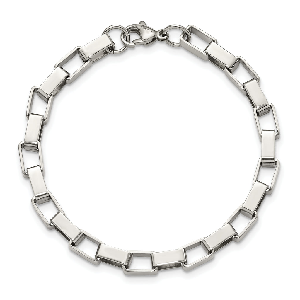 Polished Square Link Bracelet in Stainless Steel