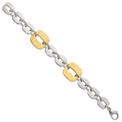 Stainless Steel Yellow IP-plated Textured Square Link Bracelet
