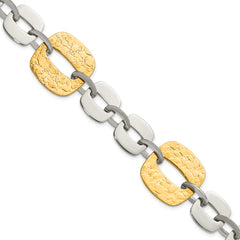 Stainless Steel Yellow IP-plated Textured Square Link Bracelet