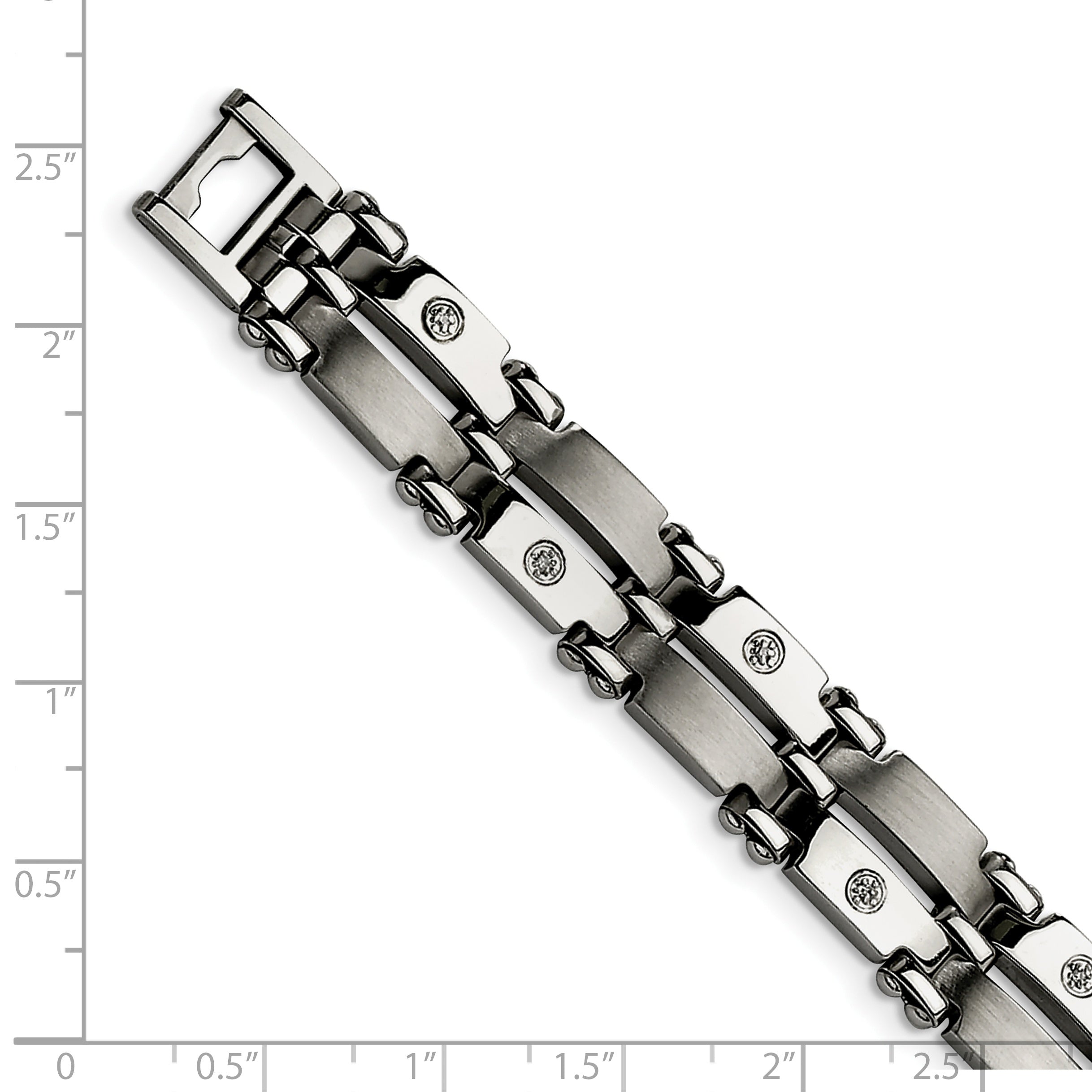 Chisel Stainless Steel Brushed and Polished with Rhodium-plated 14k White Gold and 1/20 carat Diamond 8.5 inch Bracelet