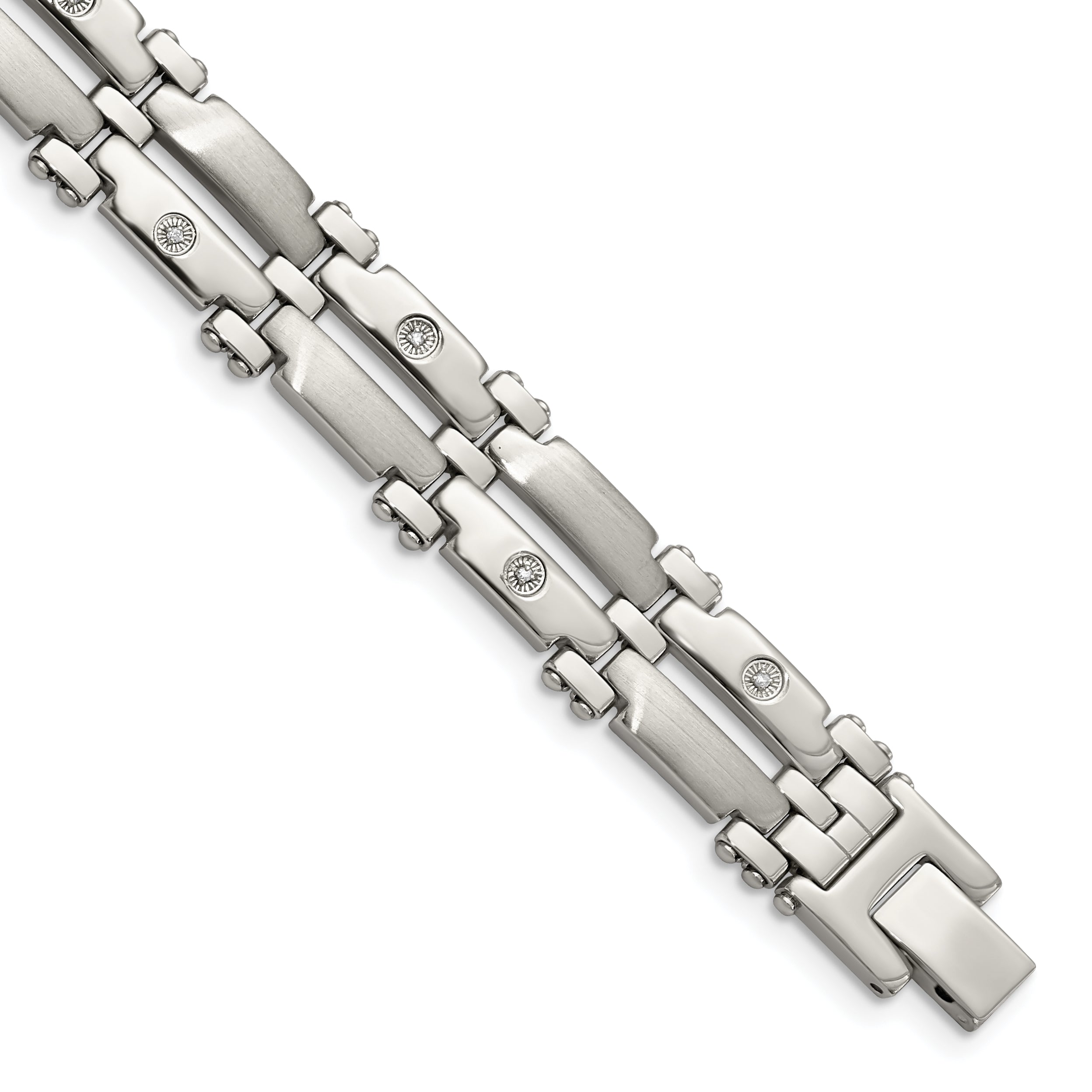 Chisel Stainless Steel Brushed and Polished with Rhodium-plated 14k White Gold and 1/20 carat Diamond 8.5 inch Bracelet Main image