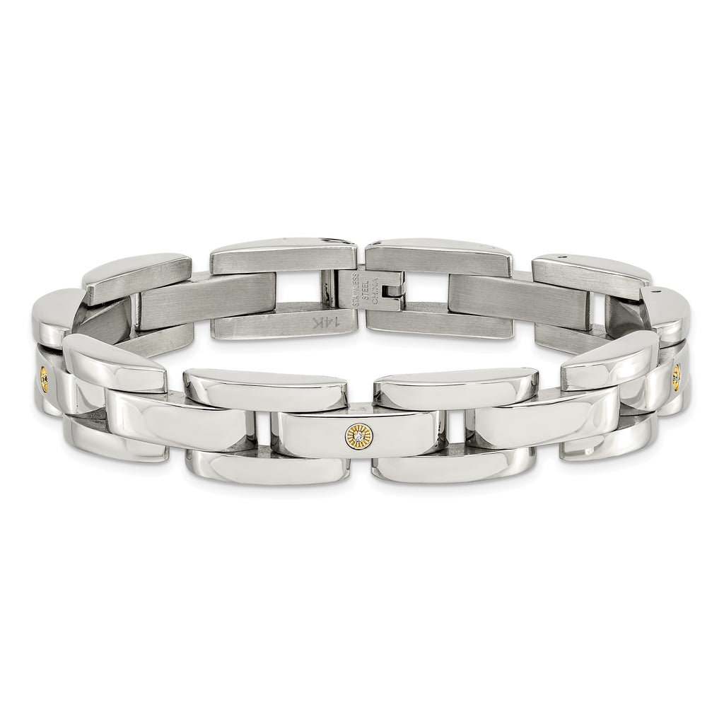 Diamond Accent Bracelet in Stainless Steel & 14K White Gold