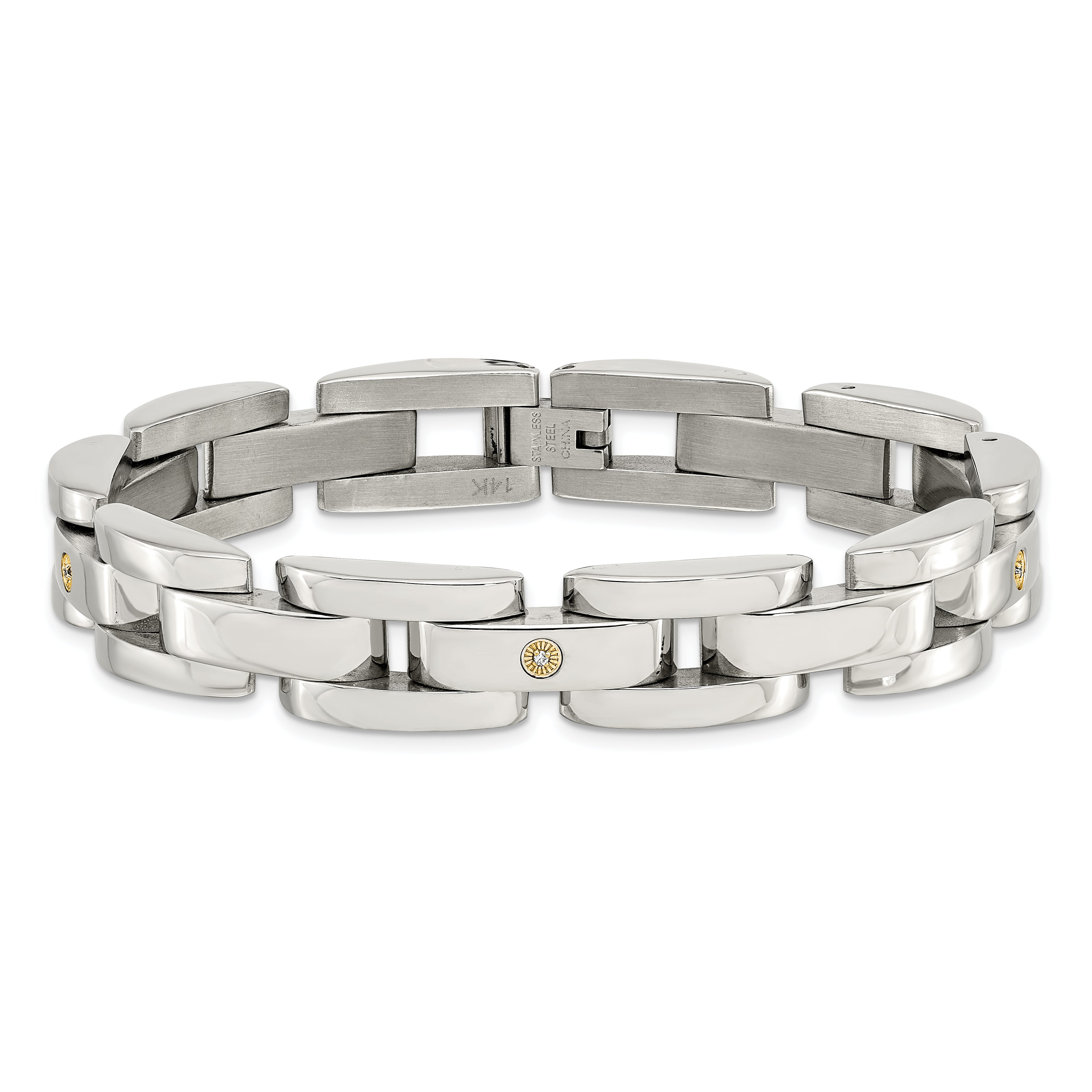 Diamond Accent Bracelet in Stainless Steel & 14K White Gold