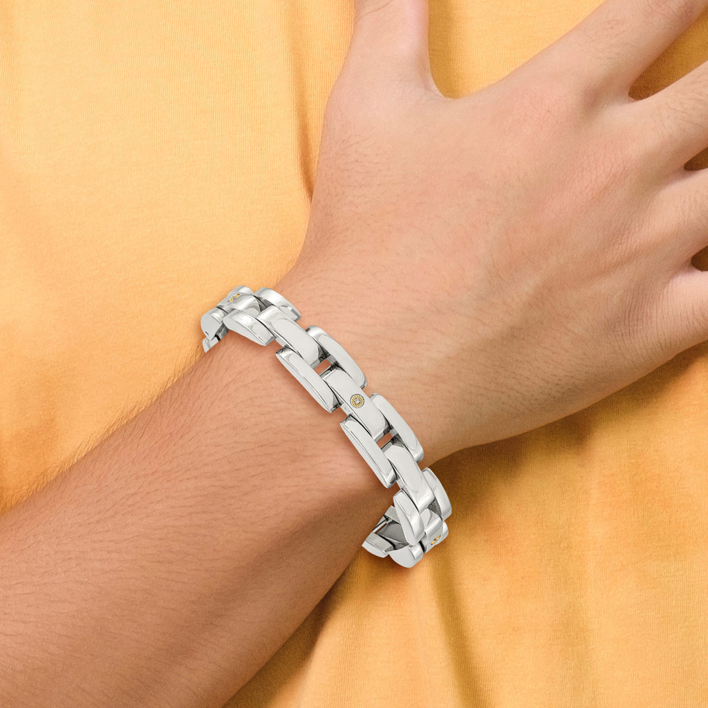 Diamond Accent Bracelet in Stainless Steel & 14K White Gold