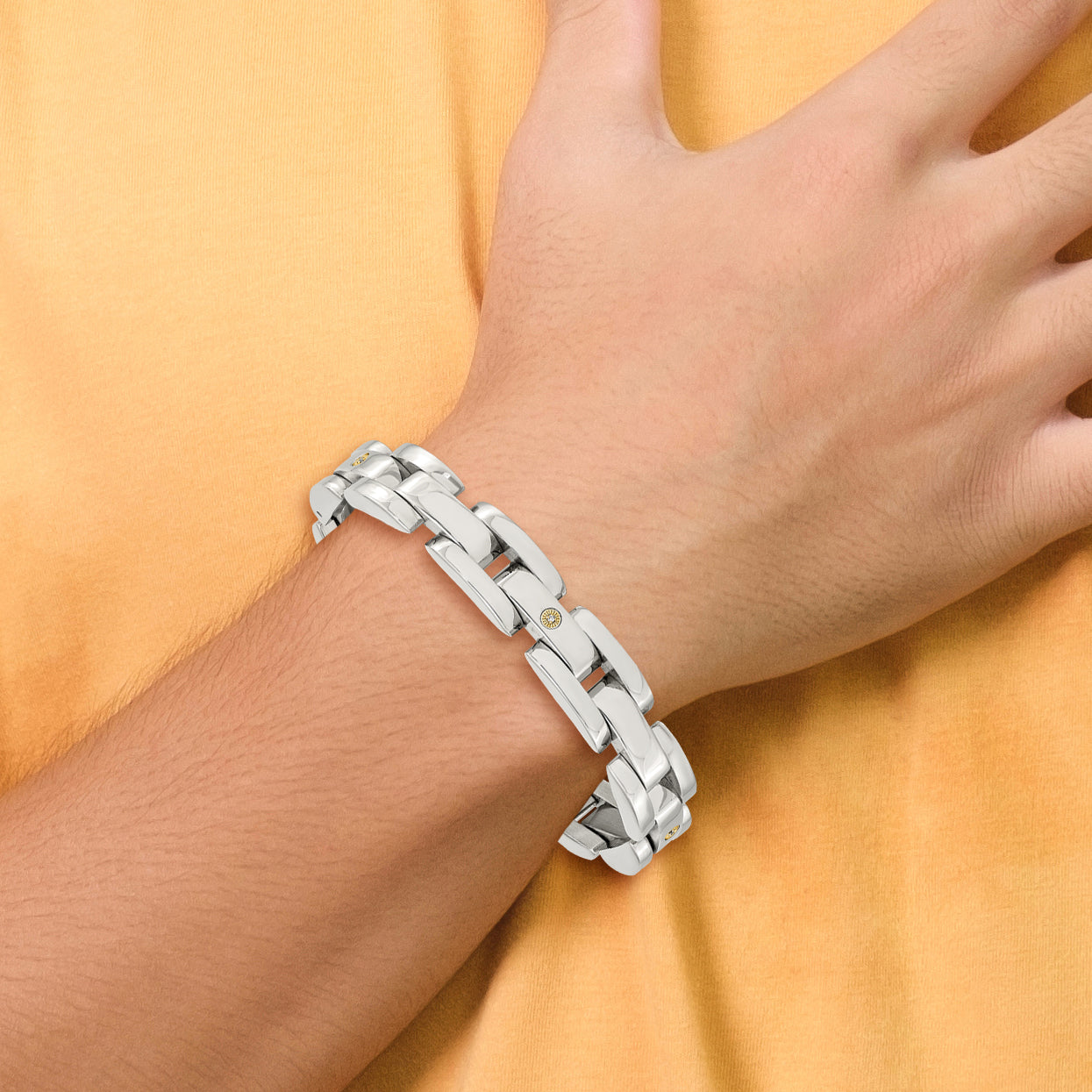 Diamond Accent Bracelet in Stainless Steel & 14K White Gold