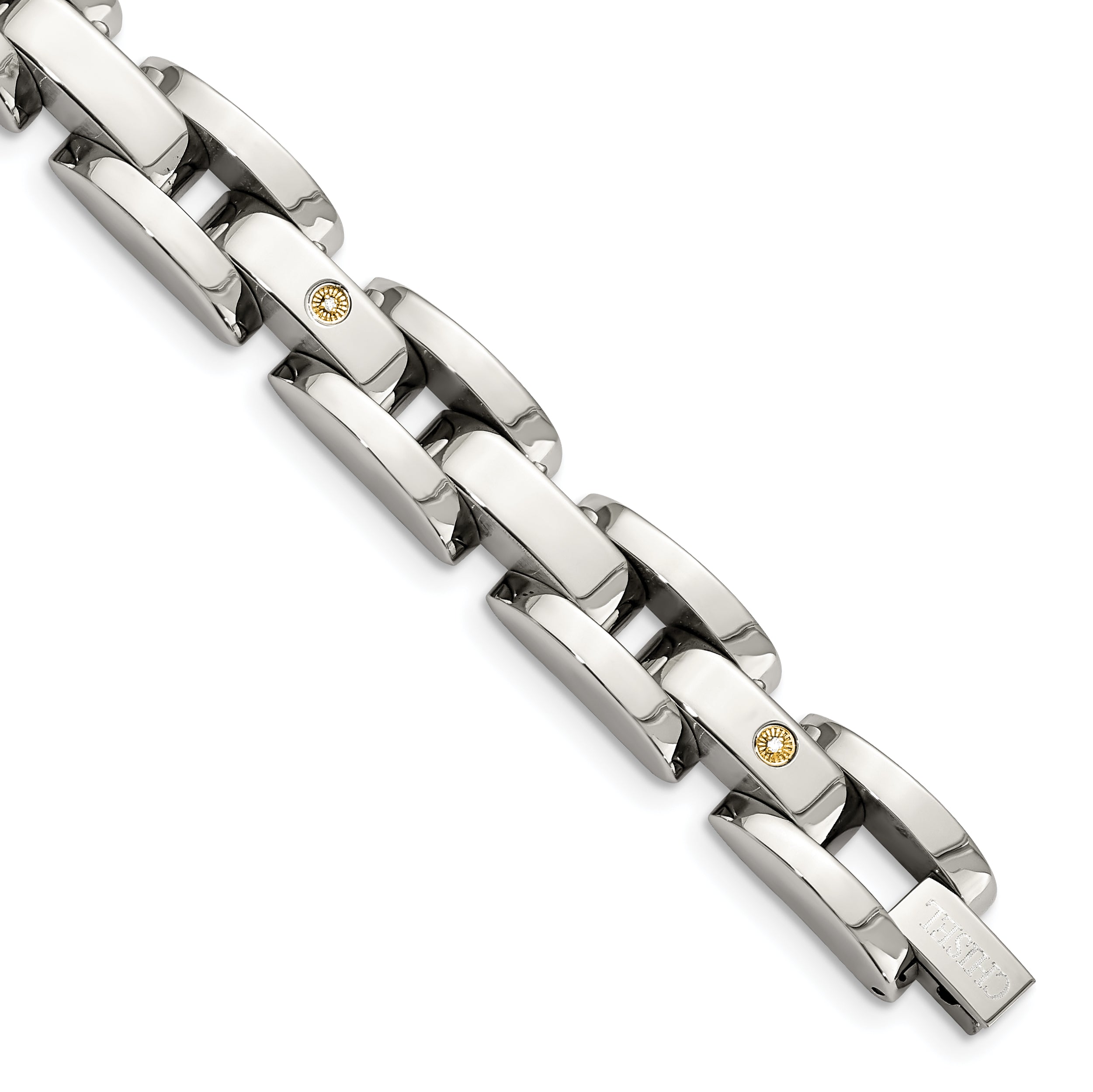 Chisel Stainless Steel Polished with Rhodium-plated 14k White Gold Accent and .03 carat Diamond 8.5 inch Bracelet Main image