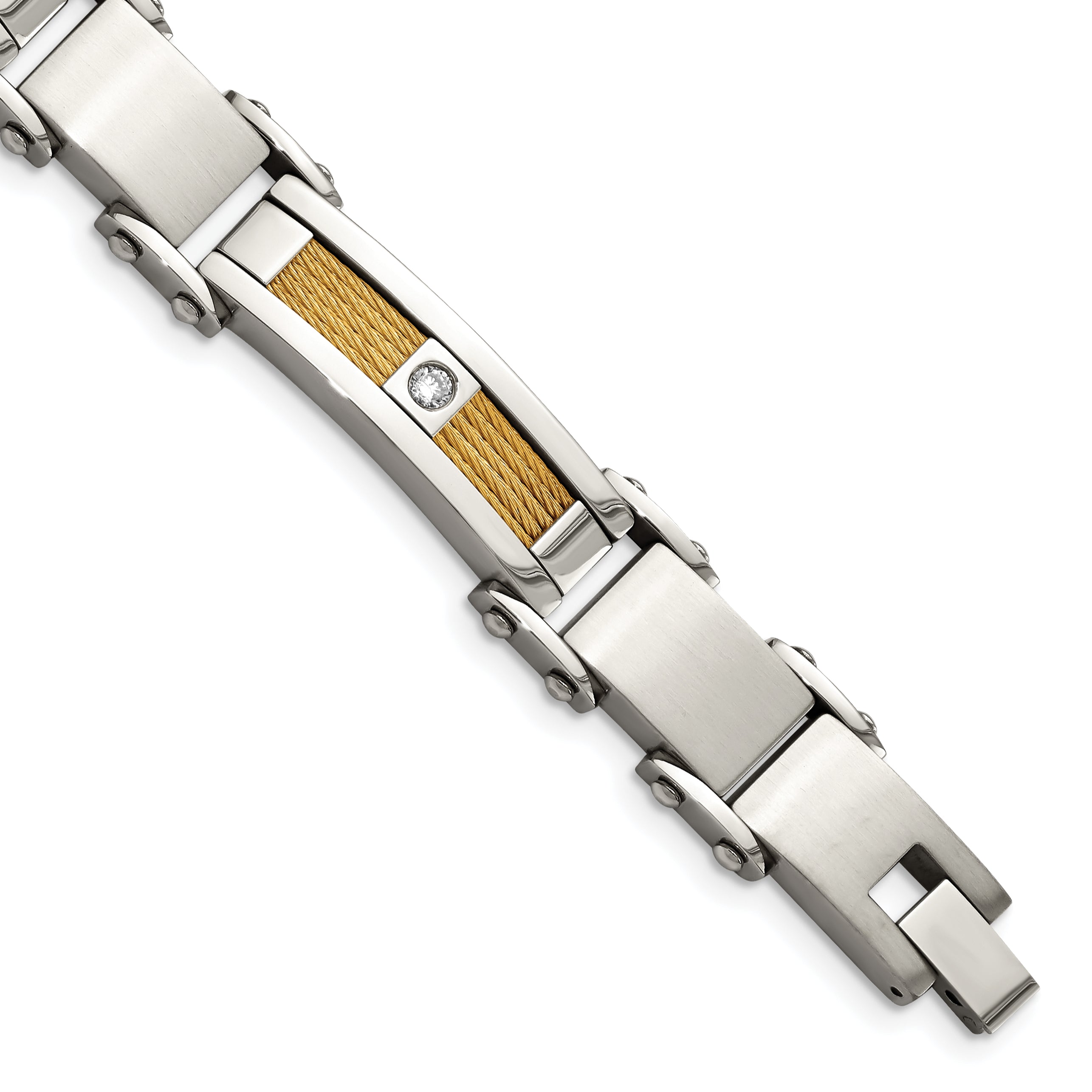 Chisel Stainless Steel Polished Yellow IP-plated Cable with CZ 8.5 inch Link Bracelet Main image