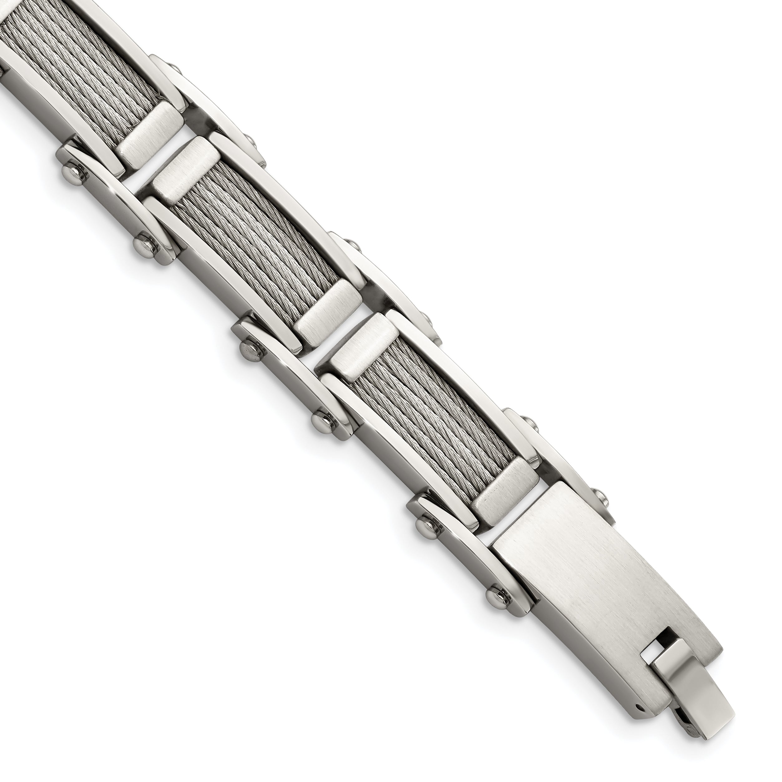 Chisel Stainless Steel Brushed and Polished with Cable Inlay 8.5 inch Link Bracelet Main image