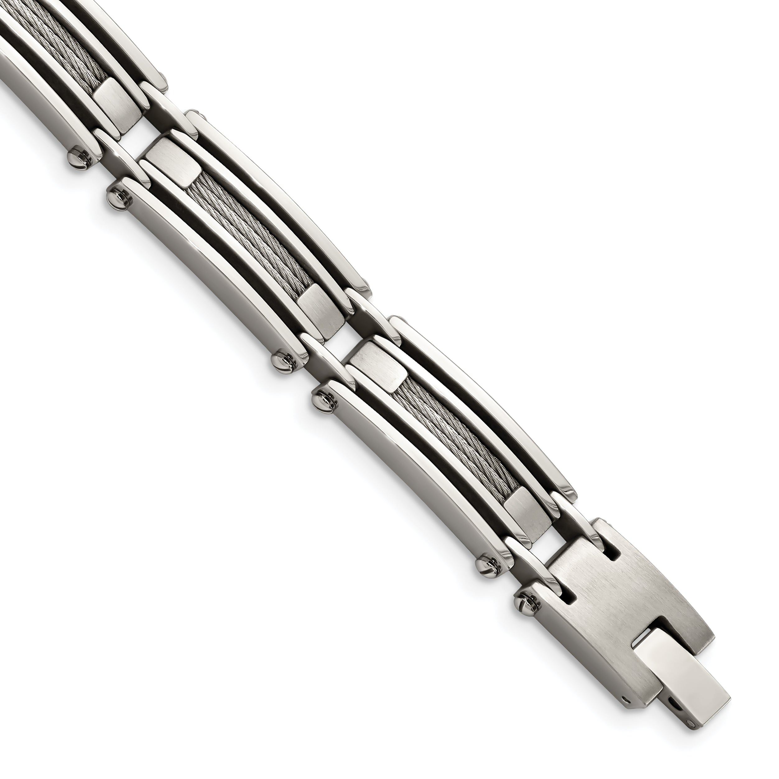 Chisel Stainless Steel Brushed and Polished with Cable Inlay 9 inch Link Bracelet Main image