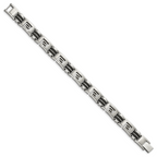 Greek Key Bracelet in Stainless Steel with Black Rubber Inlay