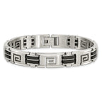 Greek Key Bracelet in Stainless Steel with Black Rubber Inlay