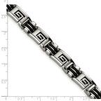 Greek Key Bracelet in Stainless Steel with Black Rubber Inlay