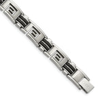 Chisel Stainless Steel Brushed and Polished Black Rubber Inlay Greek Key 8.5 inch Bracelet