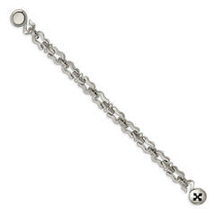 Stainless Steel Polished with Black Rubber Cross 8.5in Bracelet