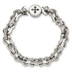 Stainless Steel Polished with Black Rubber Cross 8.5in Bracelet