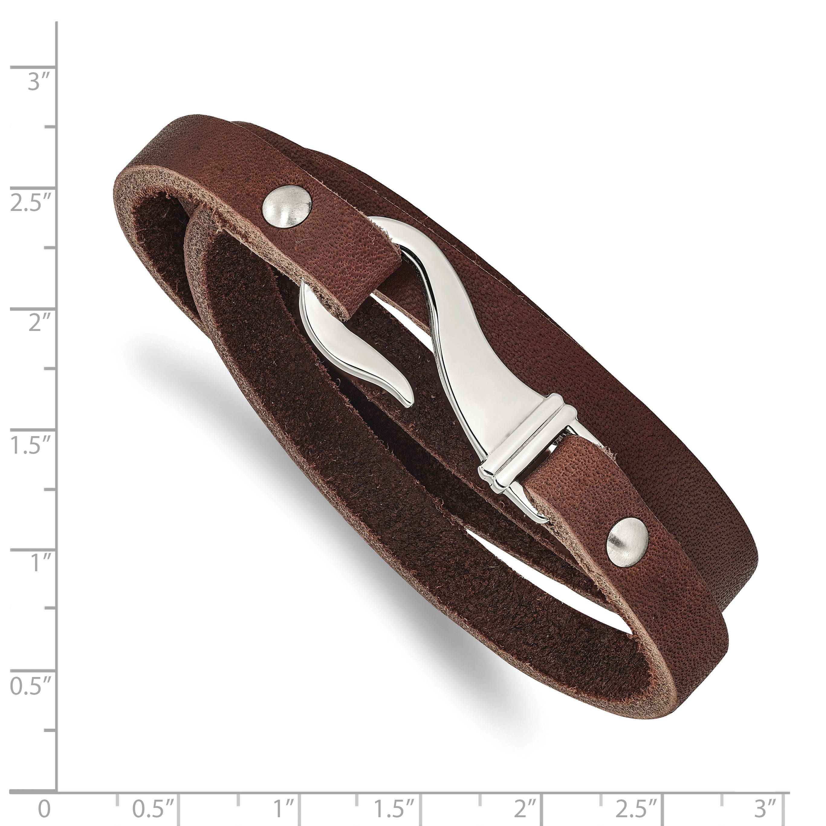 Chisel Stainless Steel Polished Brown Leather 24 inch Wrap Bracelet Secondary image
