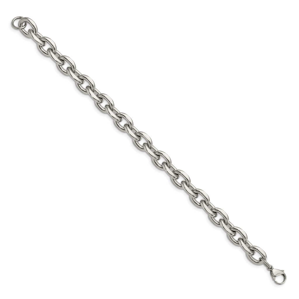 Polished Cable Link Bracelet in Stainless Steel, 9"