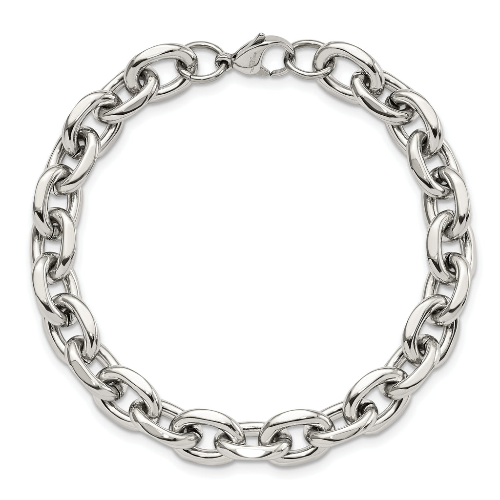 Polished Cable Link Bracelet in Stainless Steel, 9"