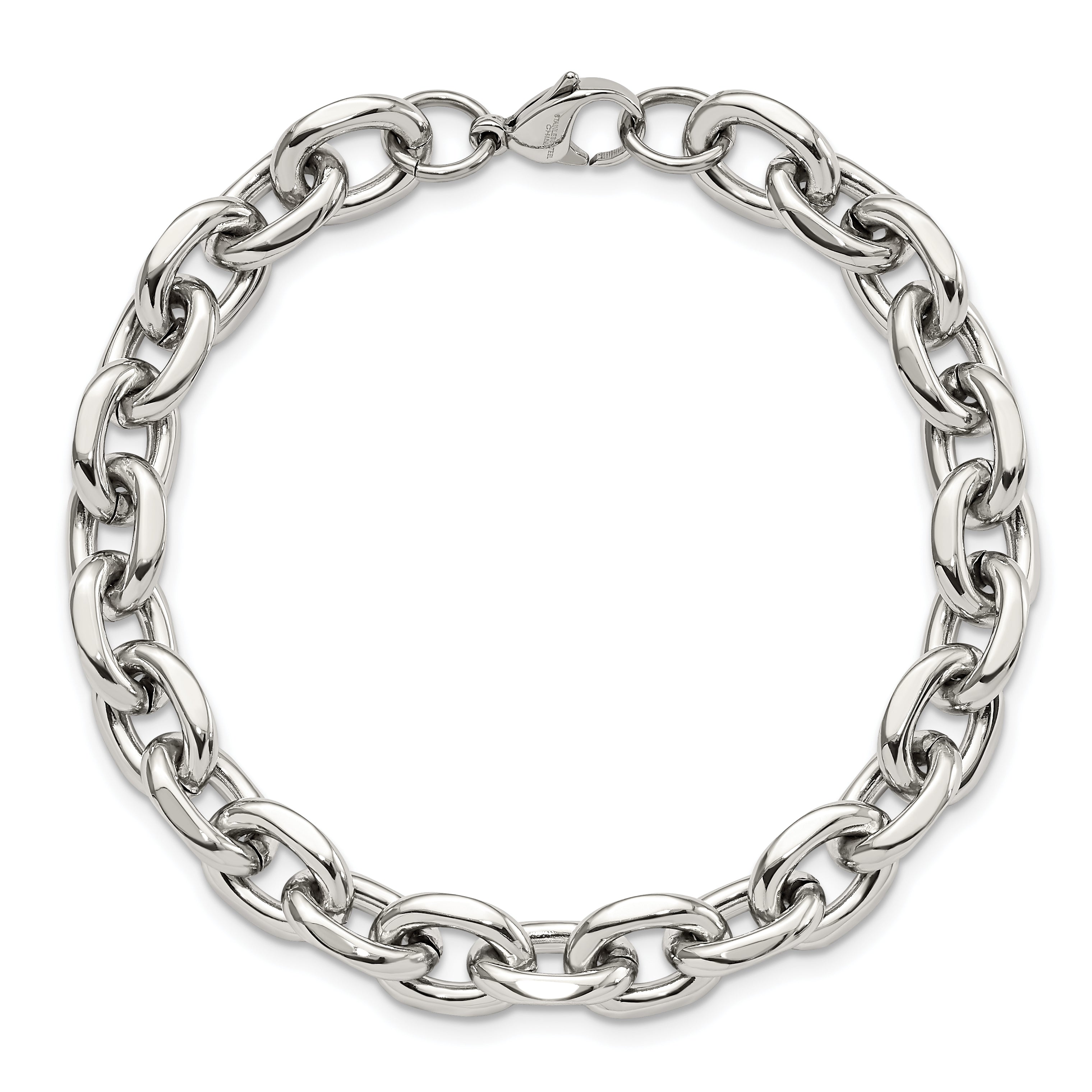 Polished Cable Link Bracelet in Stainless Steel, 9"