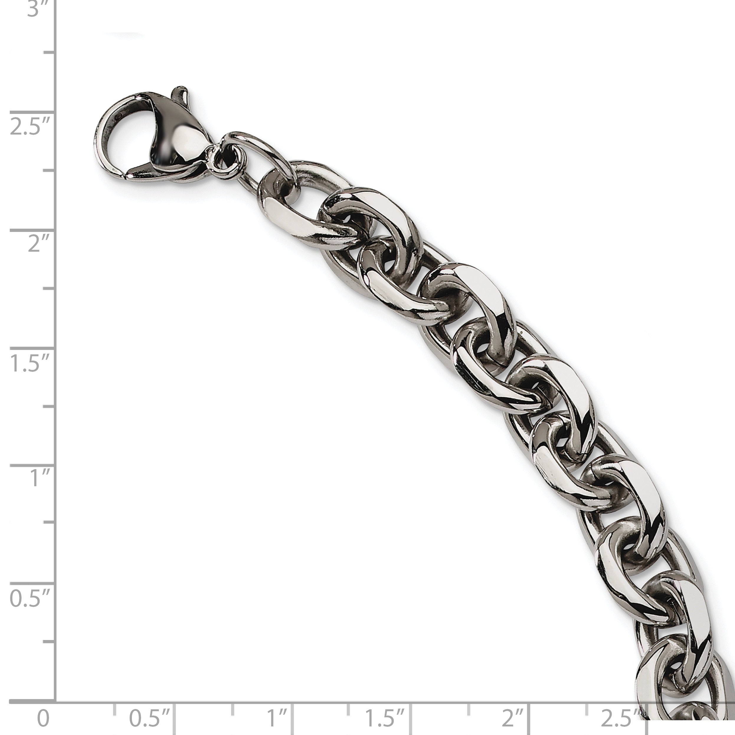 Polished Cable Link Bracelet in Stainless Steel, 9"