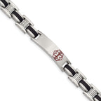 Chisel Stainless Steel Polished with Red Enamel and Black Rubber Medical ID 8 inch Link Bracelet