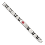 Medical ID Bracelet in Stainless Steel with Red Enamel
