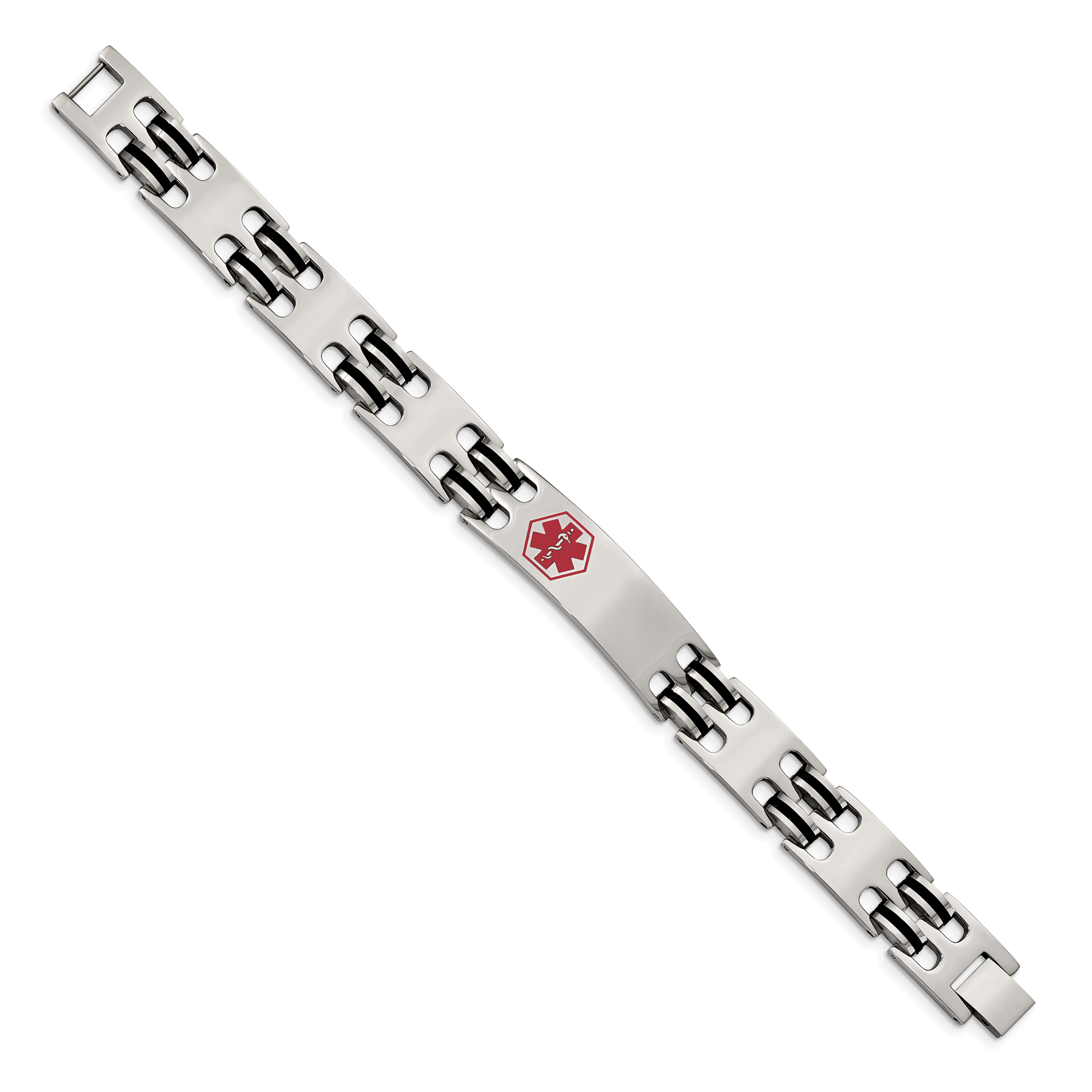 Medical ID Bracelet in Stainless Steel with Red Enamel