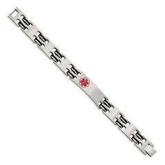 Chisel Stainless Steel Polished with Red Enamel and Black Rubber Medical ID 8.25 inch Bracelet