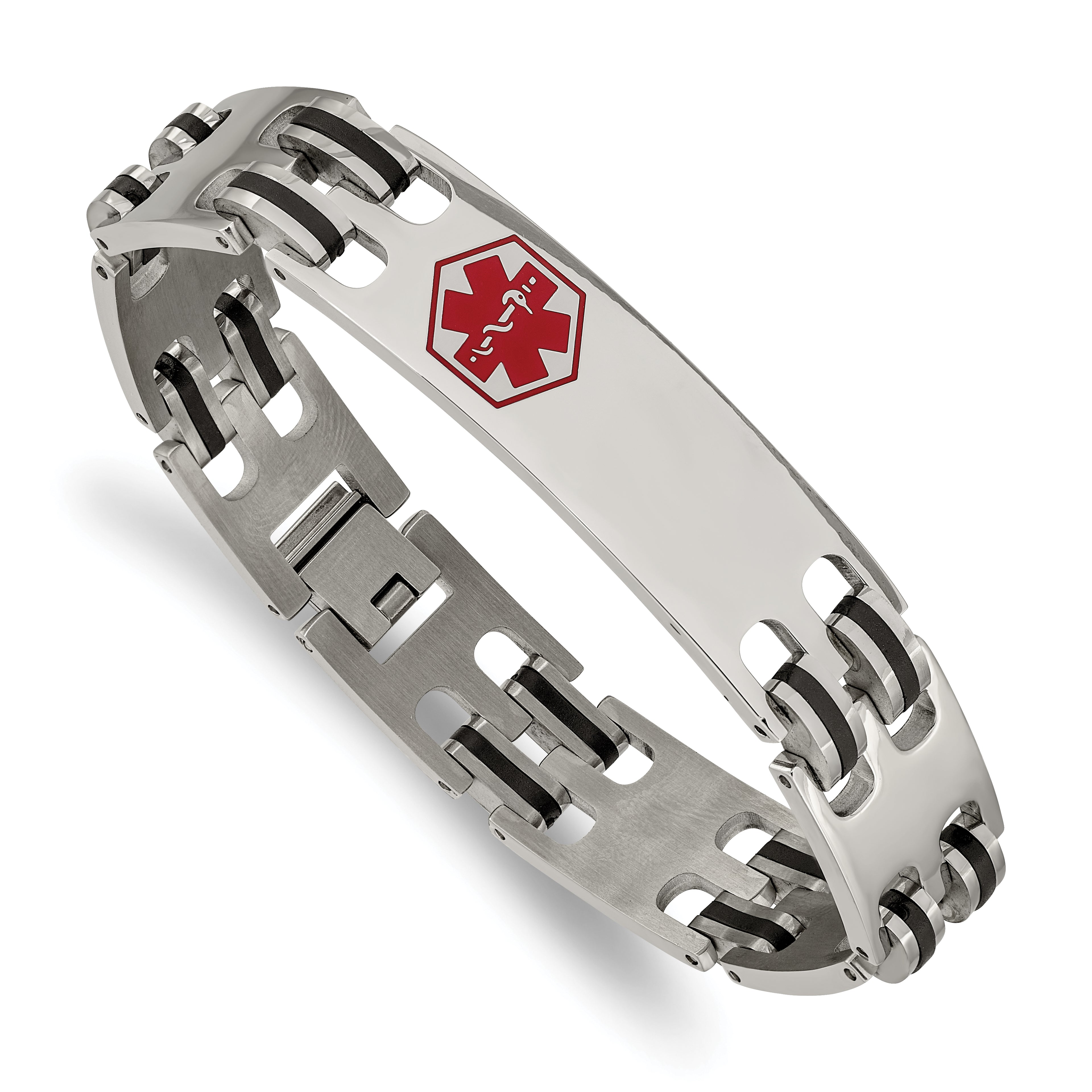 Medical ID Bracelet in Stainless Steel with Red Enamel
