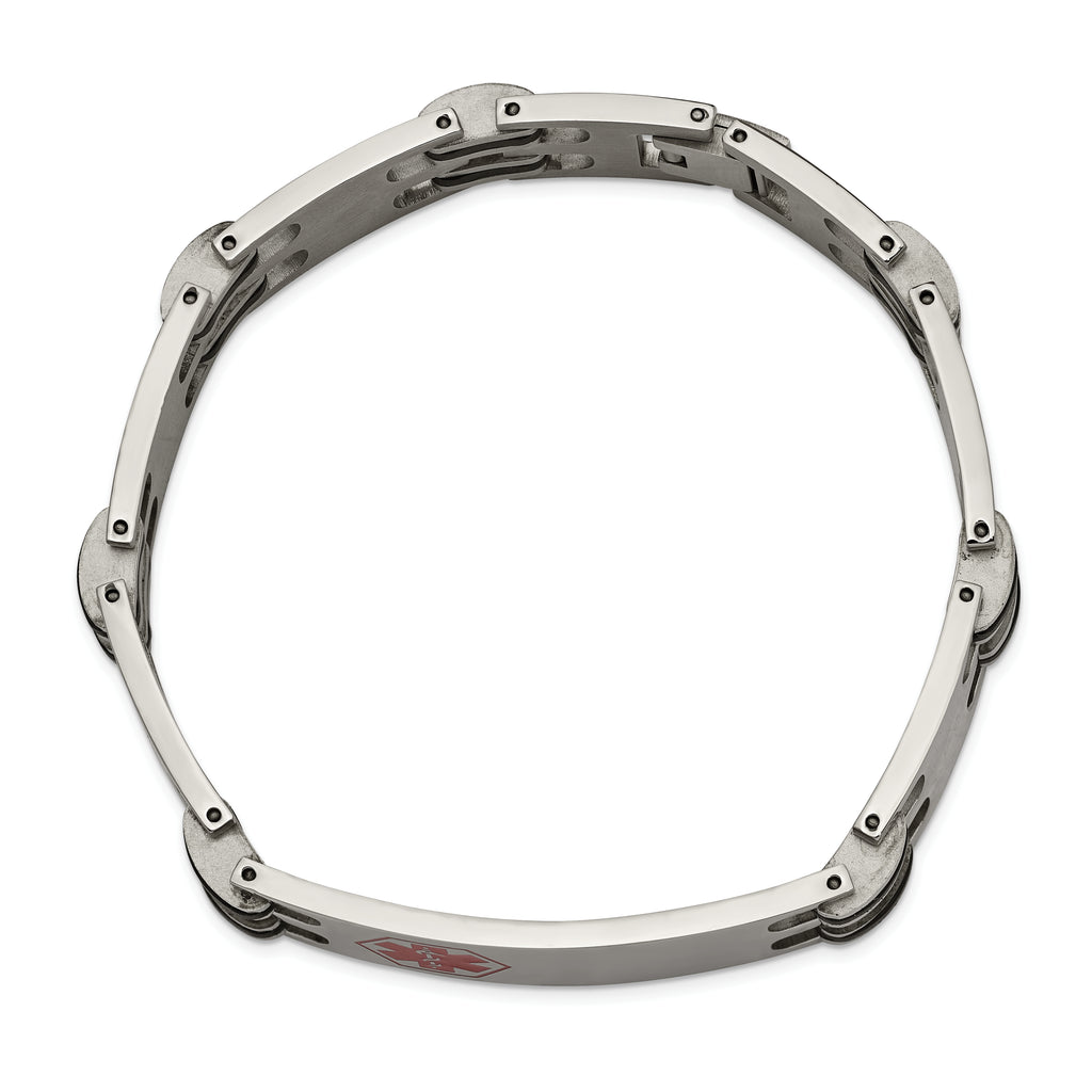 Medical ID Bracelet in Stainless Steel with Red Enamel