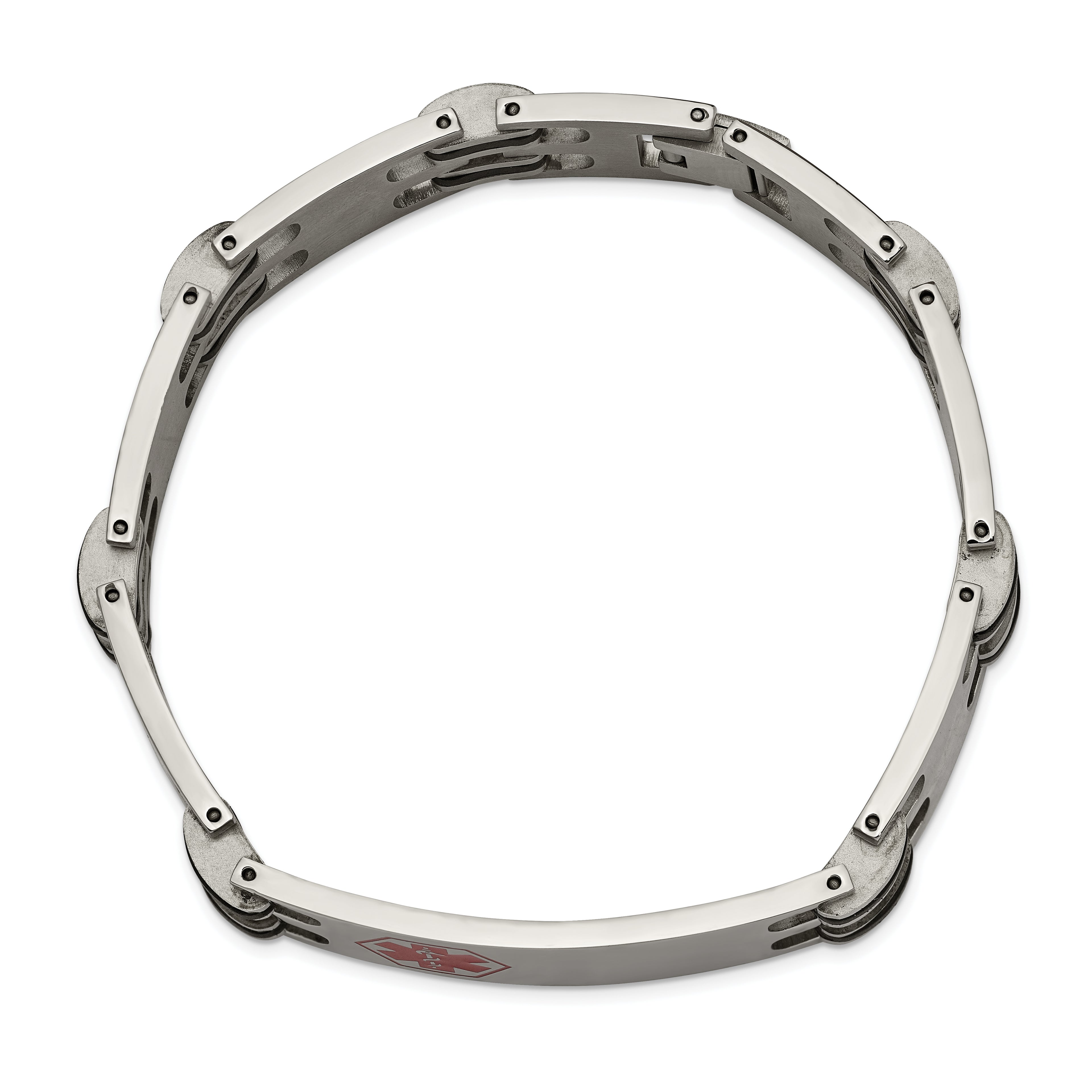 Medical ID Bracelet in Stainless Steel with Red Enamel