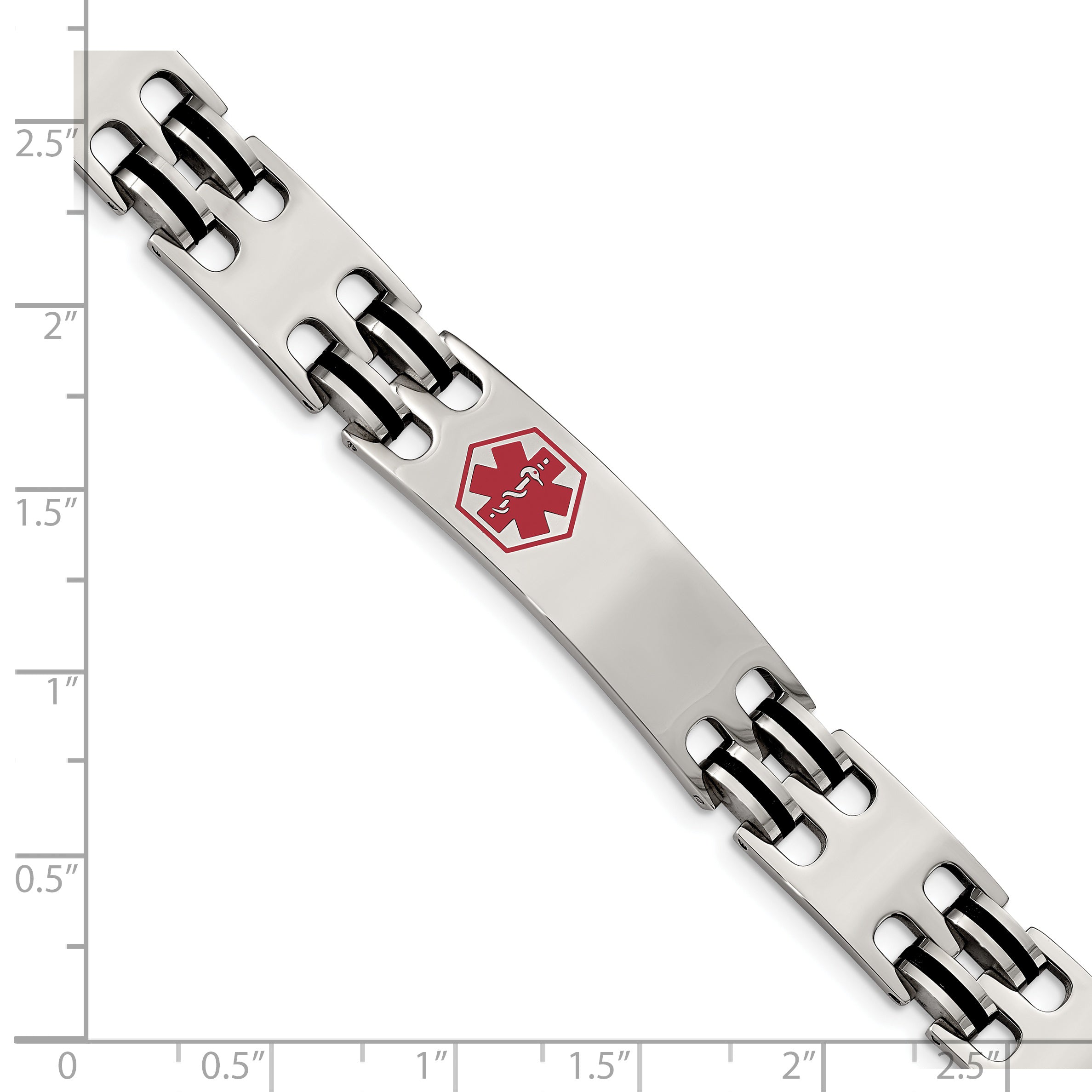 Medical ID Bracelet in Stainless Steel with Red Enamel