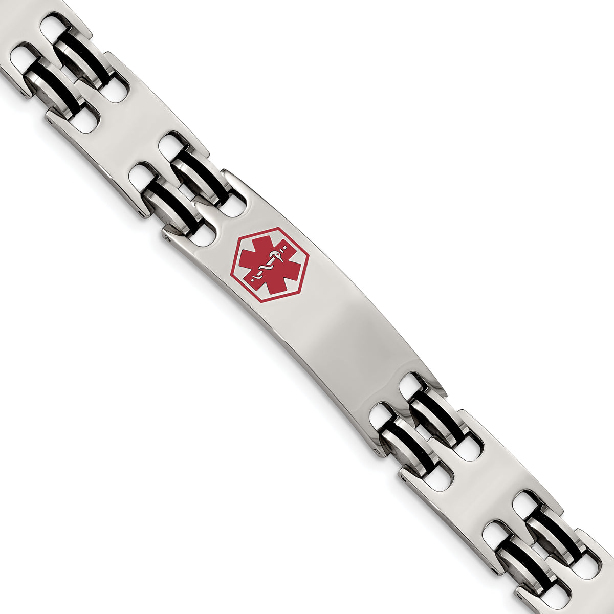 Chisel Stainless Steel Polished with Red Enamel and Black Rubber Medical ID 8.25 inch Bracelet
