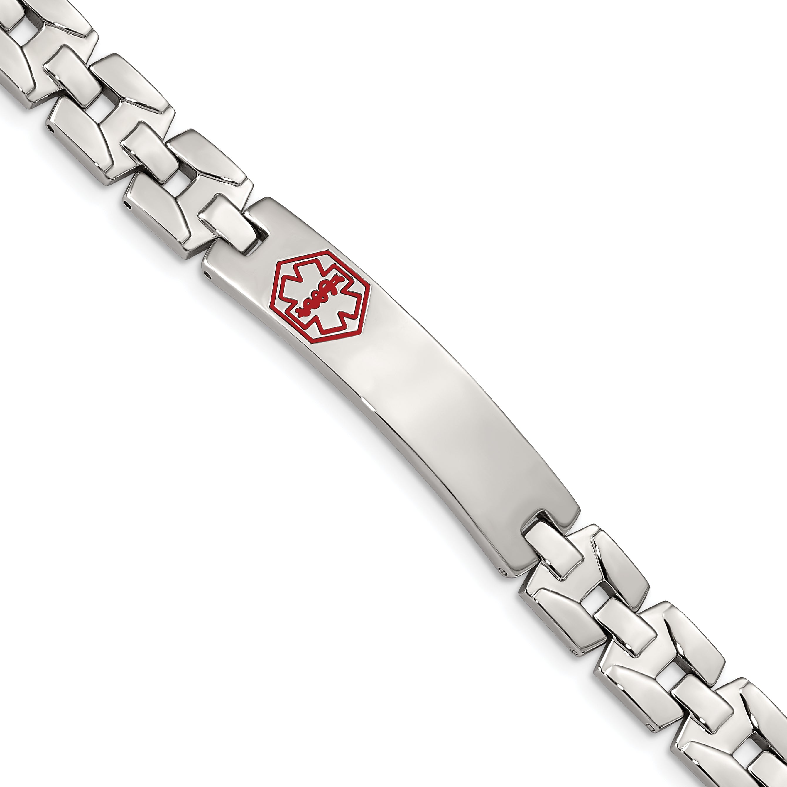 Chisel Stainless Steel Brushed and Polished with Red Enamel Medical ID 8 inch Link Bracelet Main image