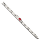 Medical ID Link Bracelet in Stainless Steel with Red Enamel