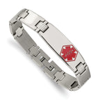 Medical ID Link Bracelet in Stainless Steel with Red Enamel