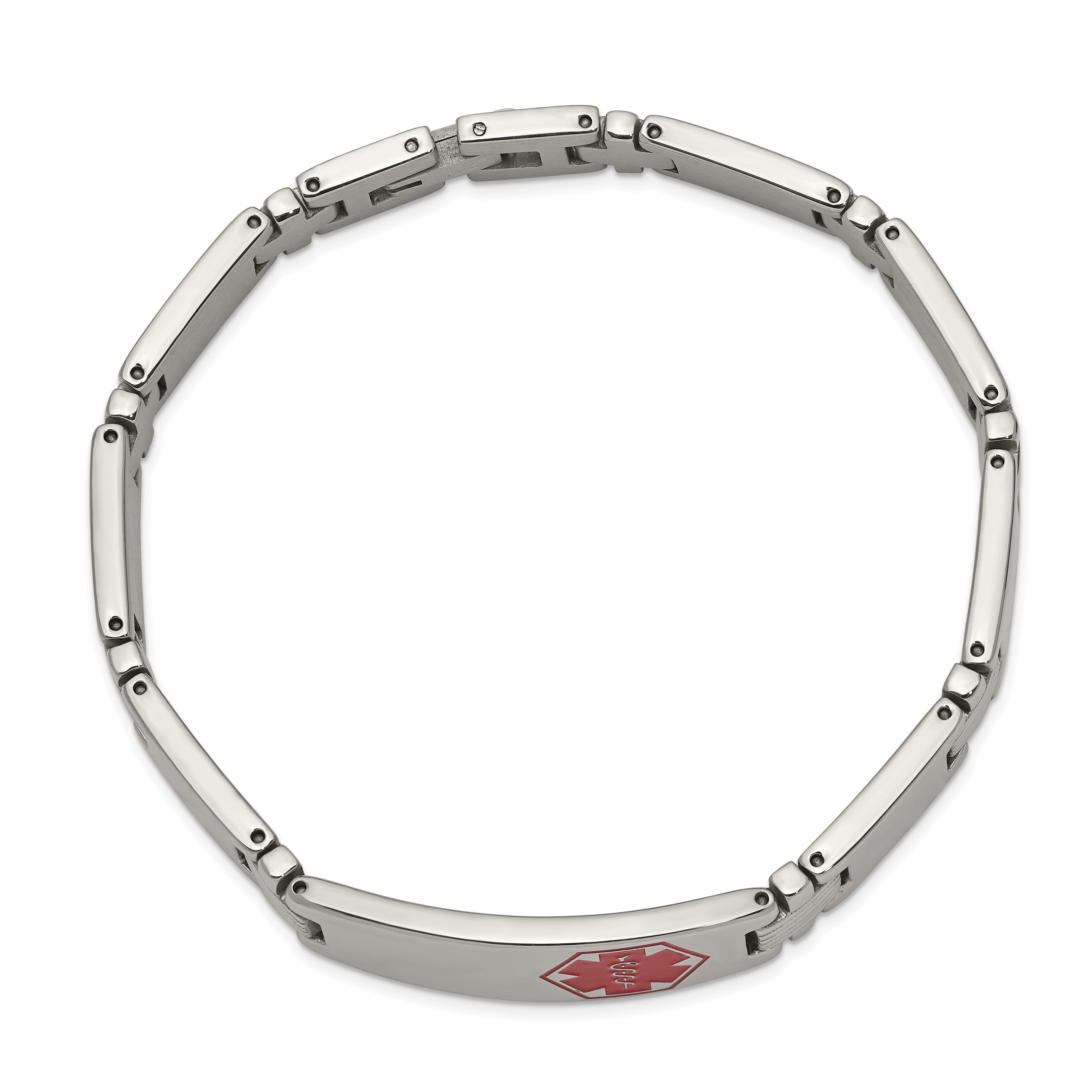 Medical ID Link Bracelet in Stainless Steel with Red Enamel