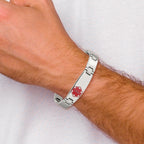 Medical ID Link Bracelet in Stainless Steel with Red Enamel