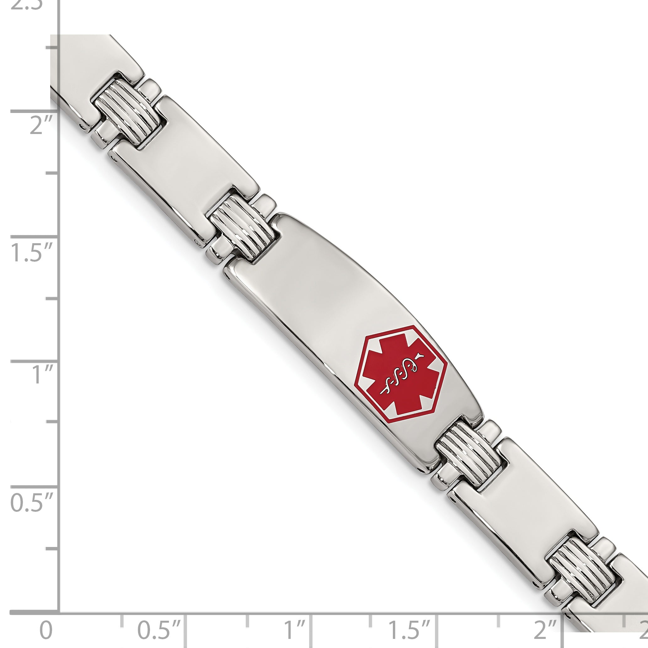 Medical ID Link Bracelet in Stainless Steel with Red Enamel