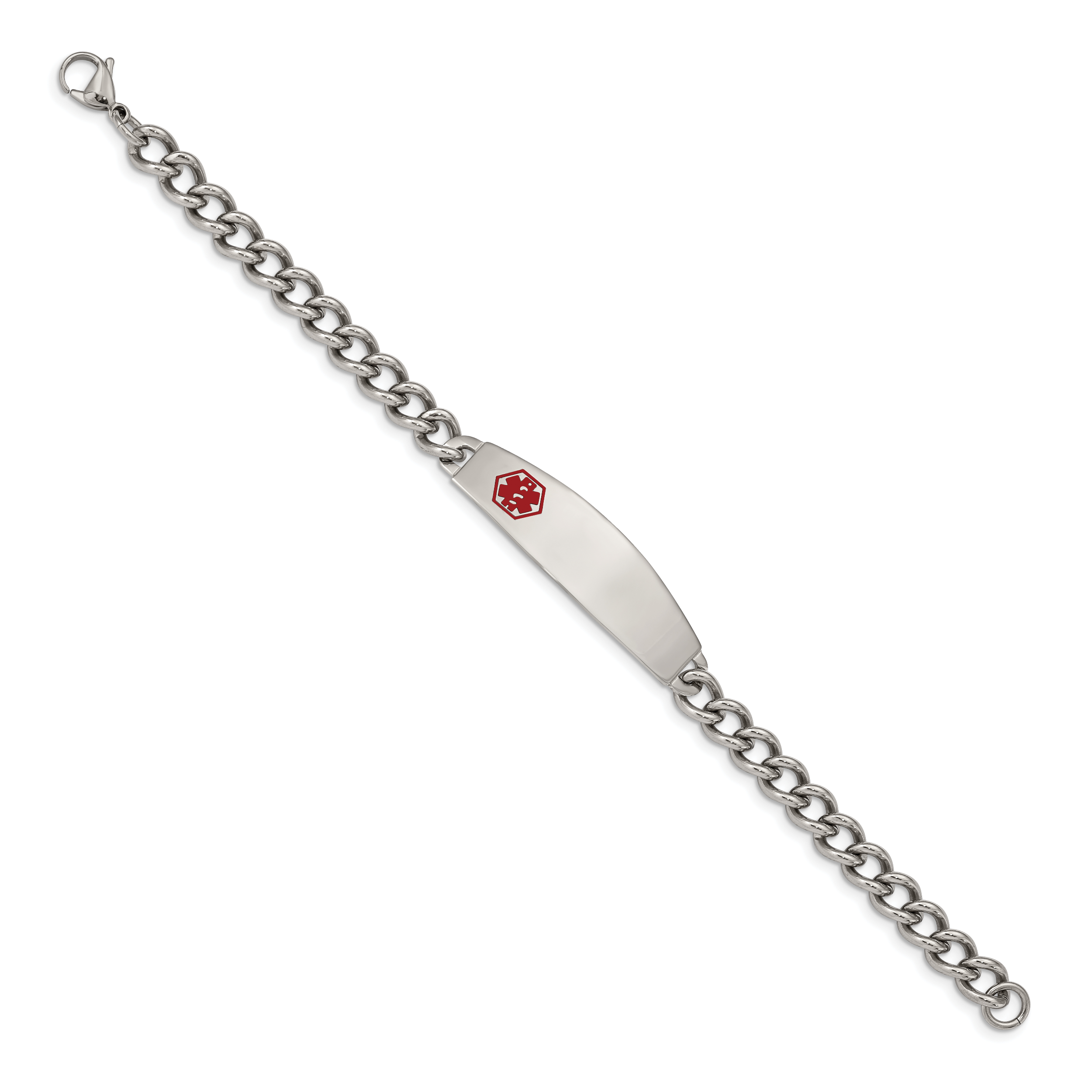 Chisel Stainless Steel Polished with Red Enamel Medical ID 8.5 inch Curb Chain Bracelet Secondary image