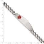 Chisel Stainless Steel Polished with Red Enamel Medical ID 8.5 inch Curb Chain Bracelet