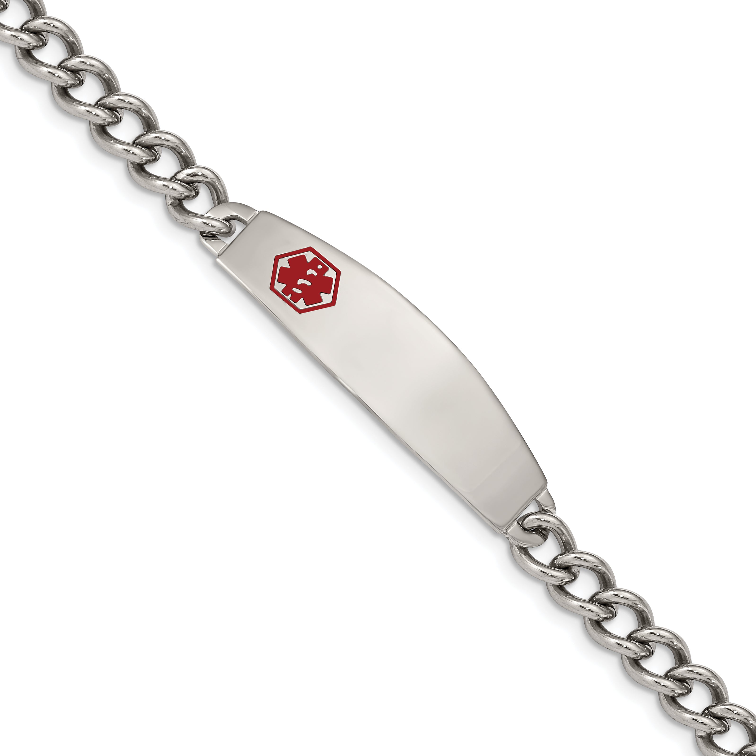 Chisel Stainless Steel Polished with Red Enamel Medical ID 8.5 inch Curb Chain Bracelet Main image