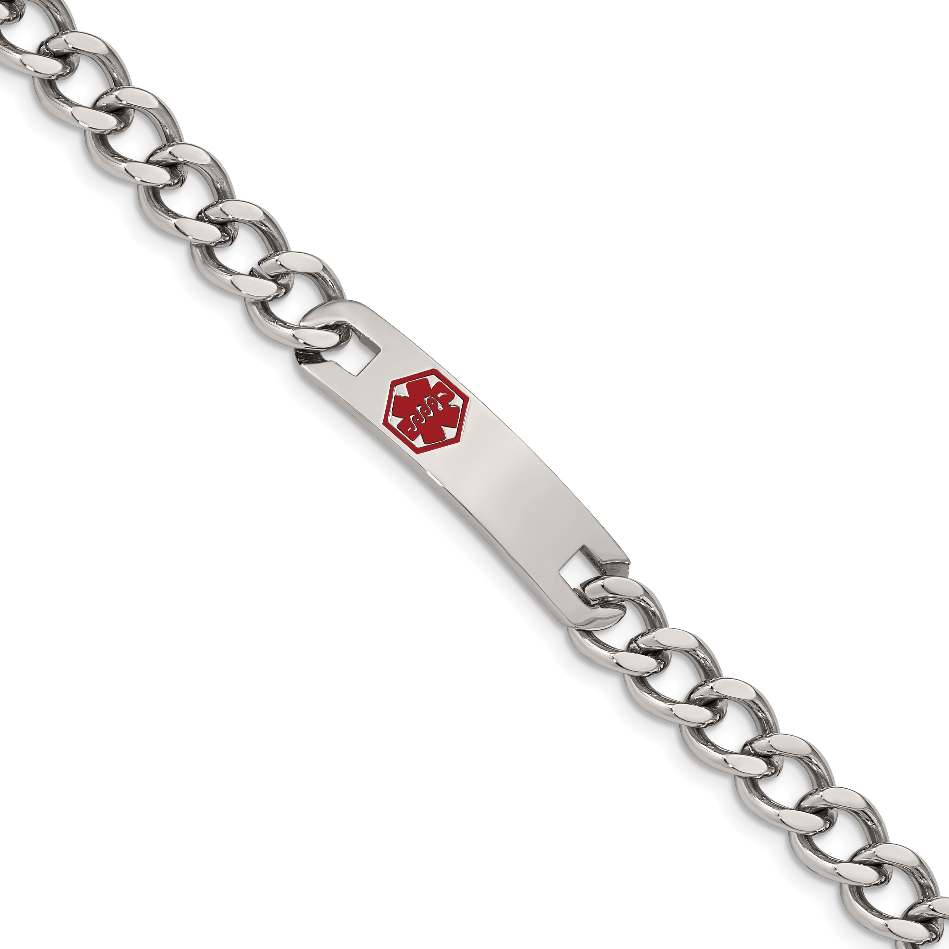 Chisel Stainless Steel Polished with Red Enamel Medical ID 9.5 inch Curb Chain Bracelet Main image