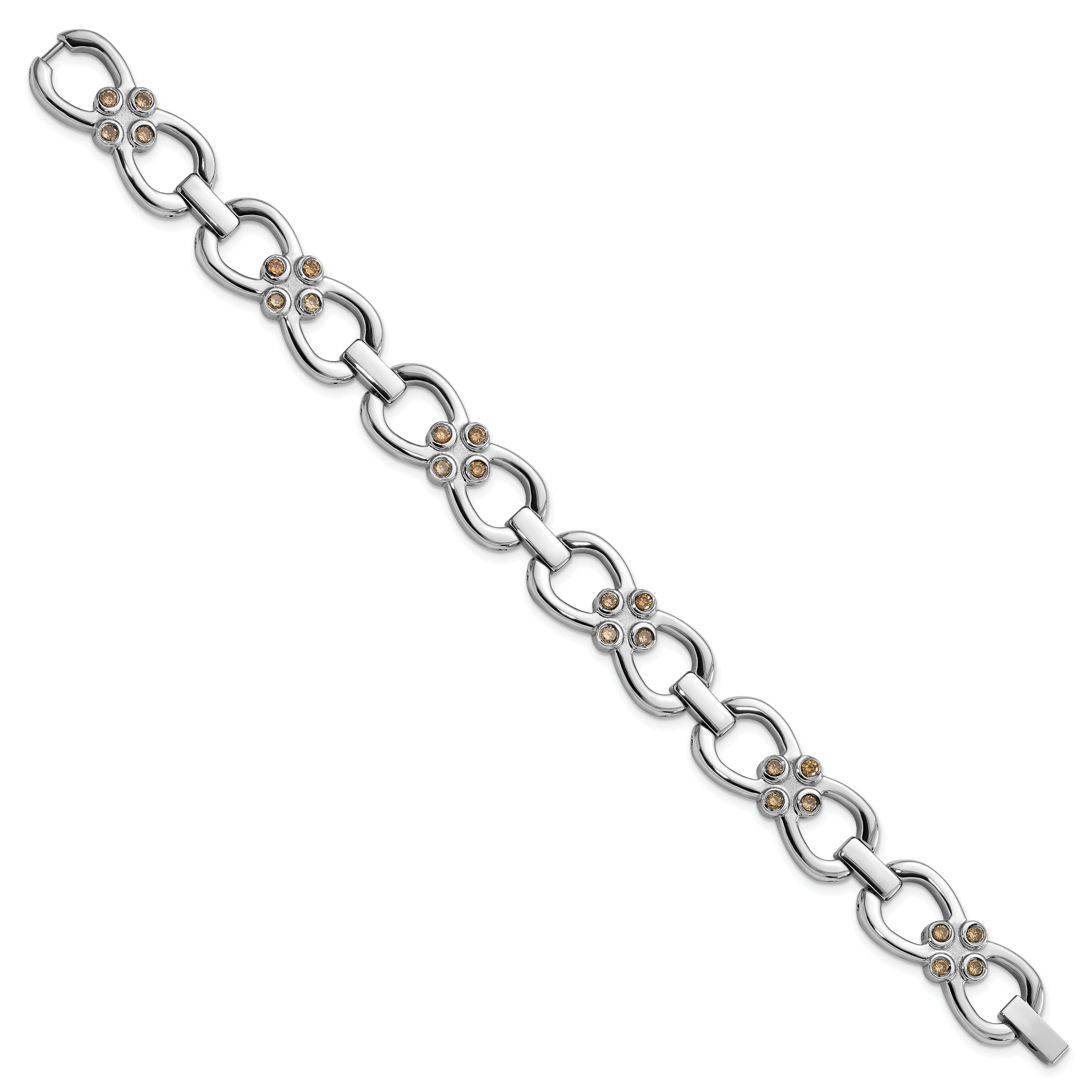 Stainless Steel Polished w/ Brown CZ Fancy Link Bracelet - 7.75