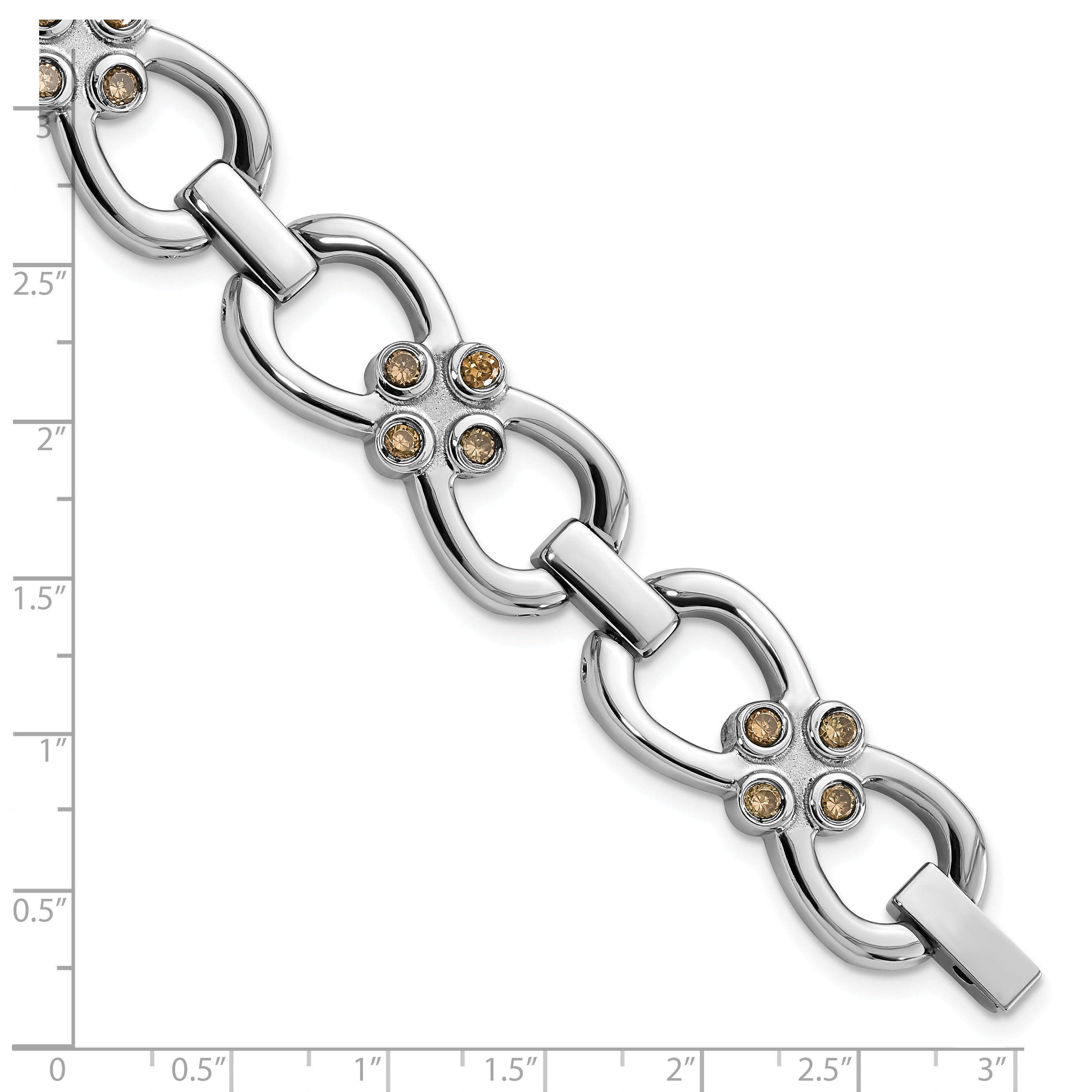 Stainless Steel Polished w/ Brown CZ Fancy Link Bracelet - 7.75